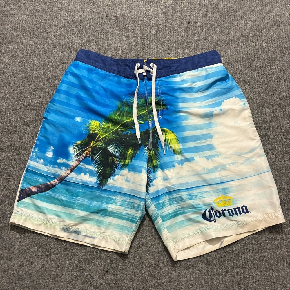Corona‎ Extra Mens Board Shorts Size Large Tropical Beach Print Lined Drawstring